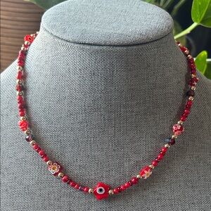 Handmade Flower Evil Eye Beaded Necklace